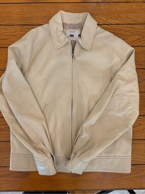 Men's Cream Leather Zip Jacket